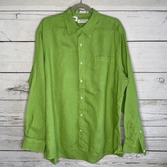 NWOT Options Green 100% Linen Long Sleeve Button Up Shirt Men Size Large 16-16.5 - Picture 6 of 10